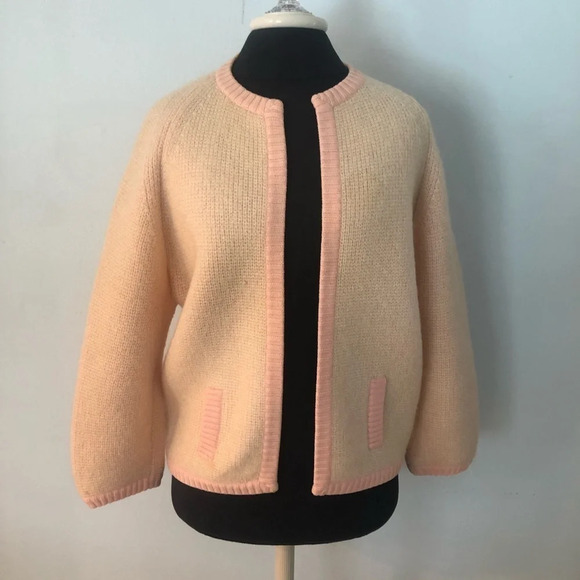 Vintage Sweaters - 1960s Vintage Italian Mohair Blend Pink Open Cardigan Sweater M/L MCM